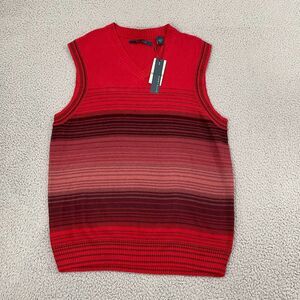 Perry Ellis Sweater Vest Men L Wine Striped Modern Classic Preppy V-Neck NWt